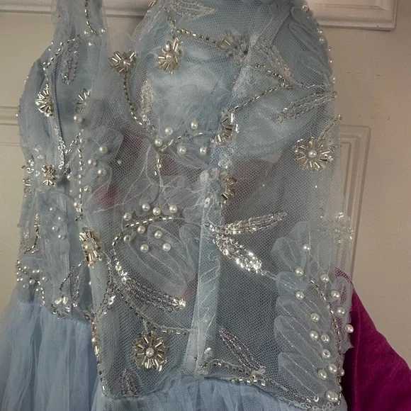 Elegant Baby Blue Fairytale Beaded Halter Prom Dress - Picture 9 of 15